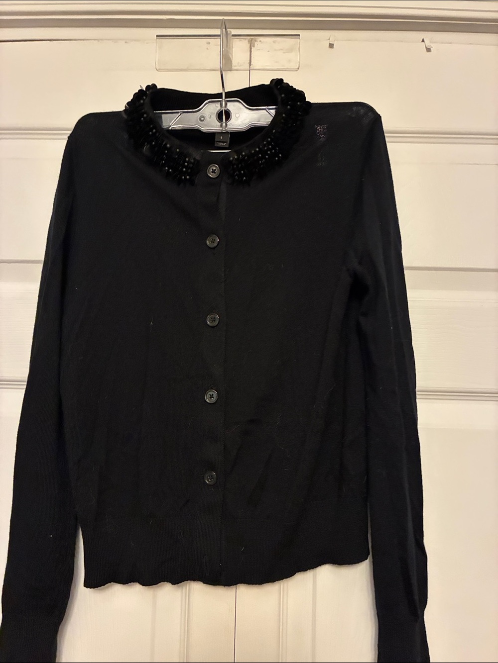 J.Crew Black Sequin Paillette Embellished Placket Cardigan Sweater Small S